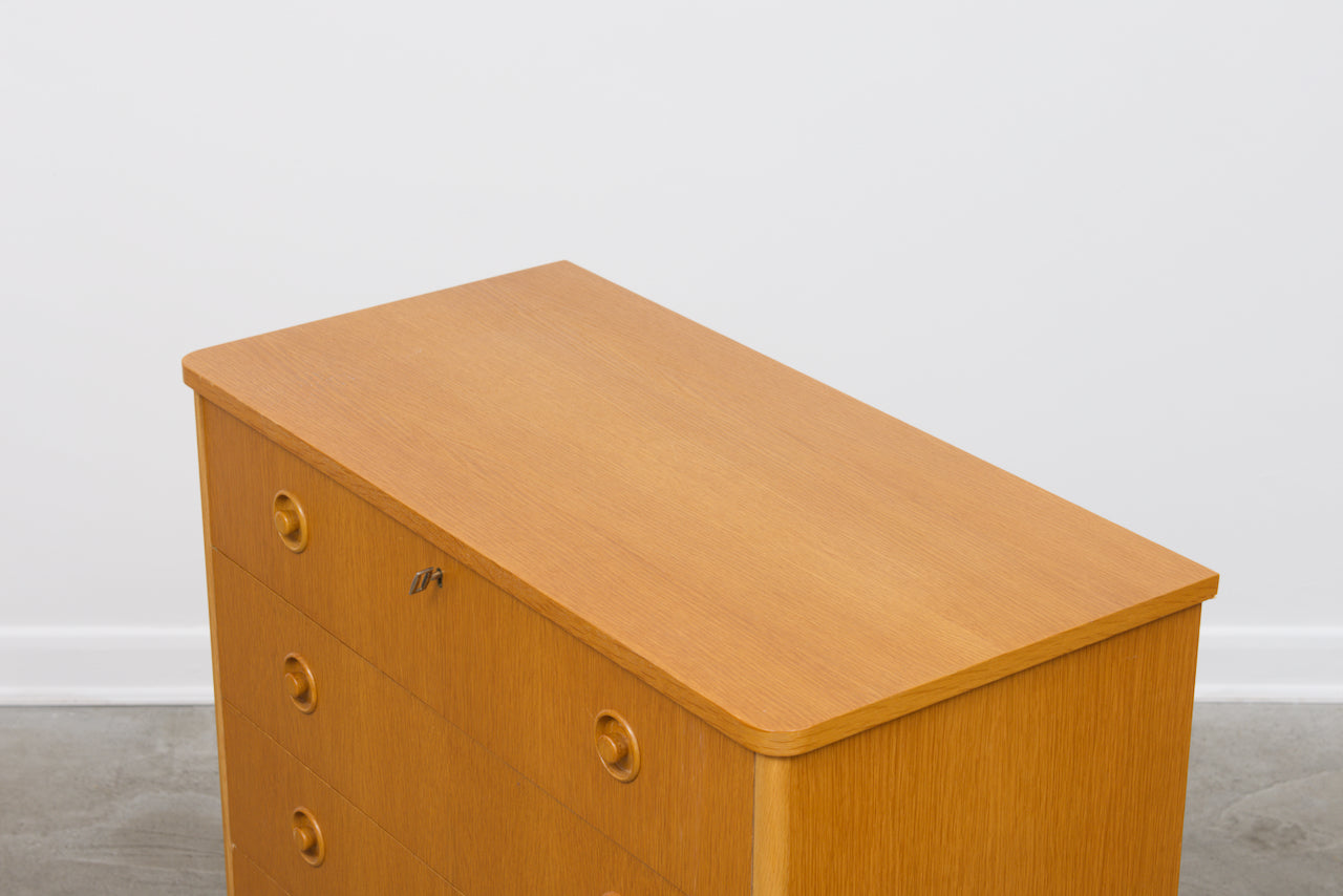 1970s oak chest of drawers on plinth base