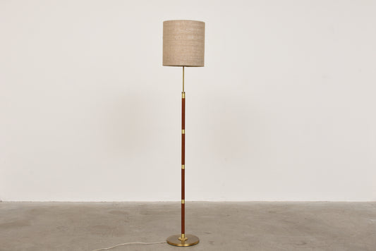 1960s Danish brass + teak floor lamp