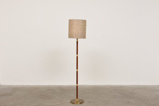 1960s Danish brass + teak floor lamp