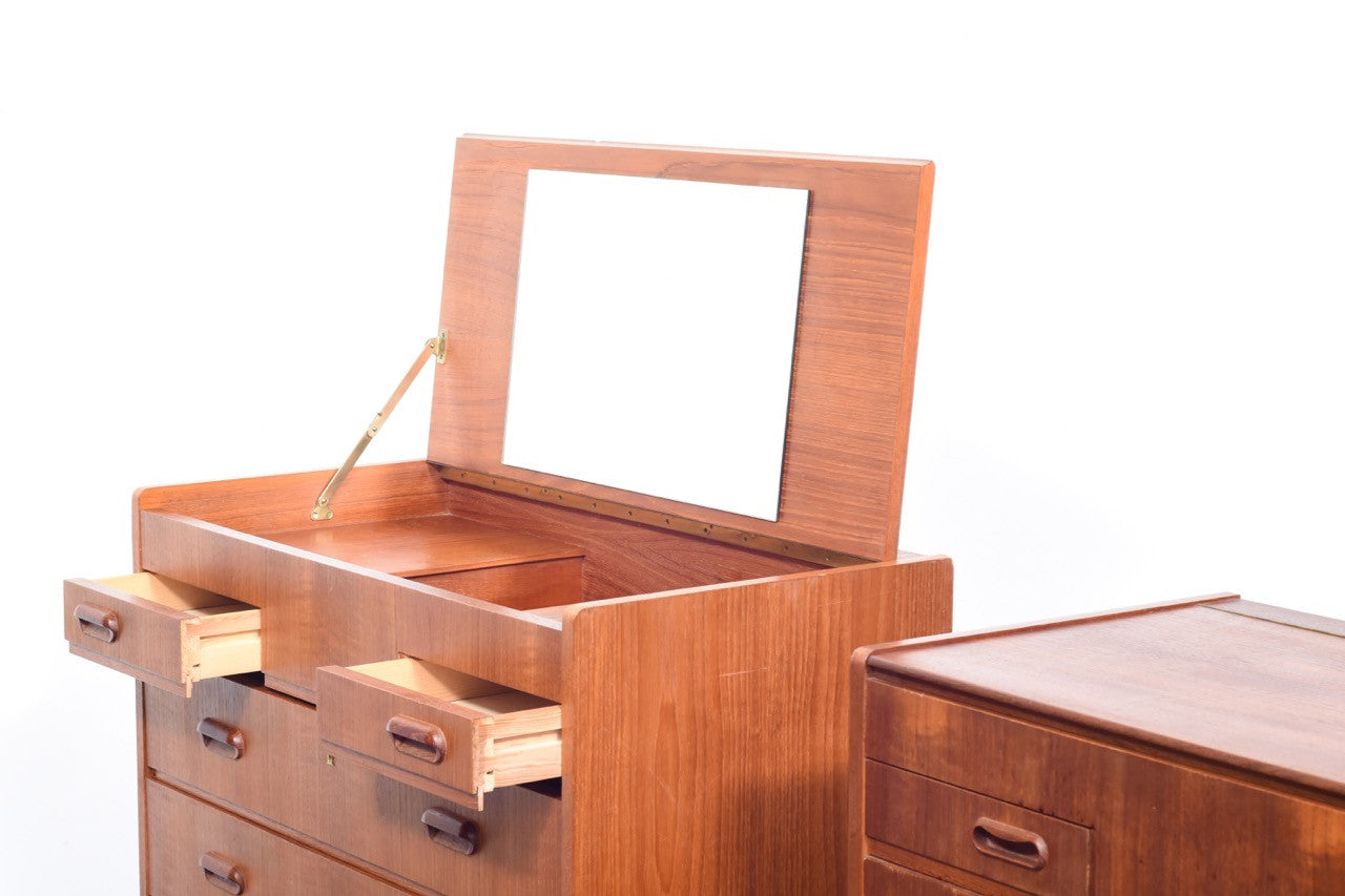 On sale: Teak chest of drawers with mirror