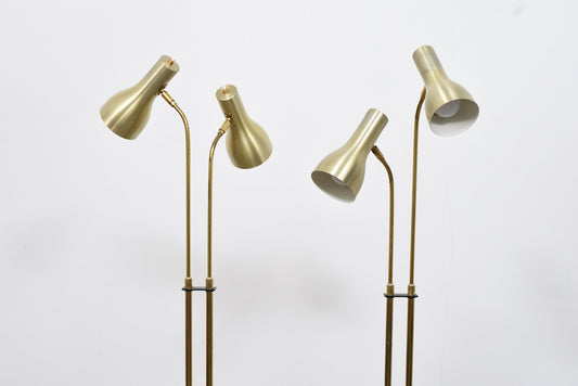 Two available: 1960s twin-headed brass floor lamps