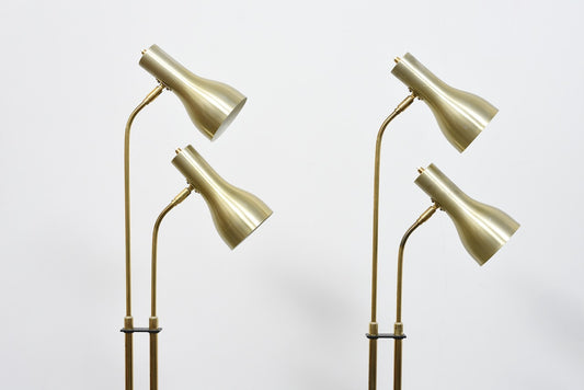 Two available: 1960s twin-headed brass floor lamps