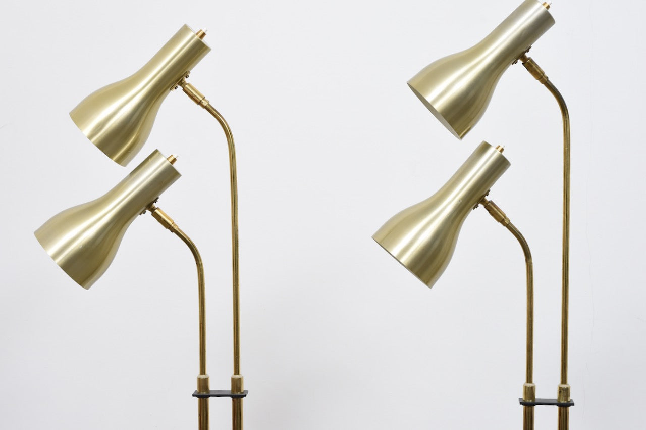 Two available: 1960s twin-headed brass floor lamps