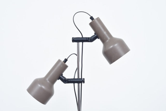 Vintage twin-headed Danish floor lamp with taupe shades