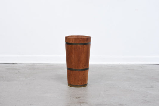 Vintage teak + brass umbrella stand