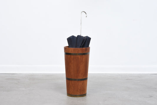 Vintage teak + brass umbrella stand