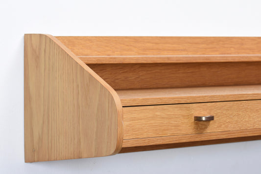 Vintage floating shelf with drawers in oak