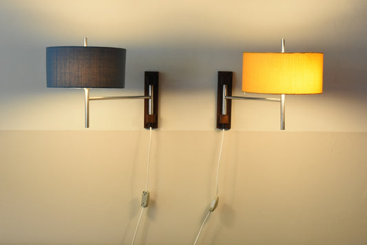 Two available: 1960s rosewood + metal wall lights