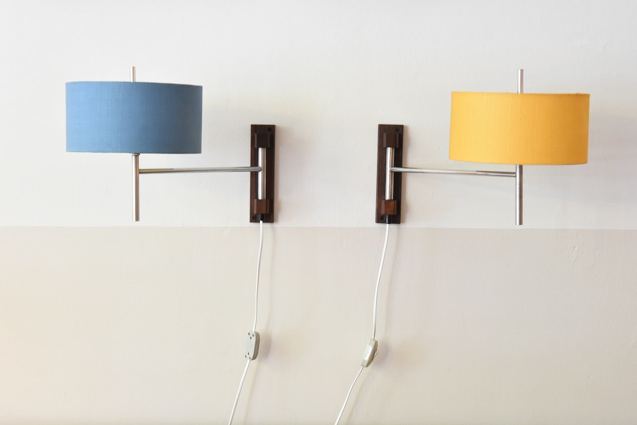 Two available: 1960s rosewood + metal wall lights