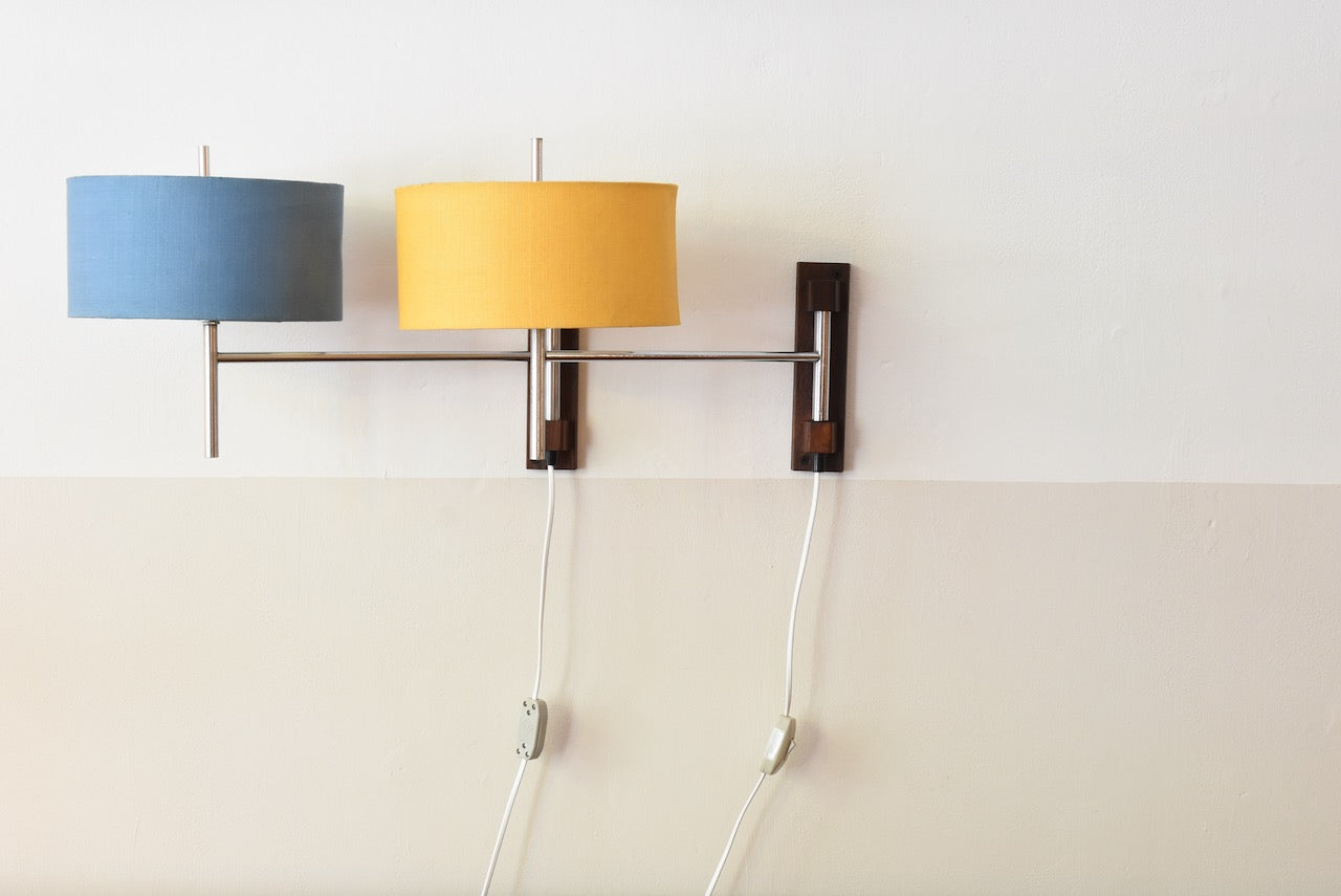 Two available: 1960s rosewood + metal wall lights