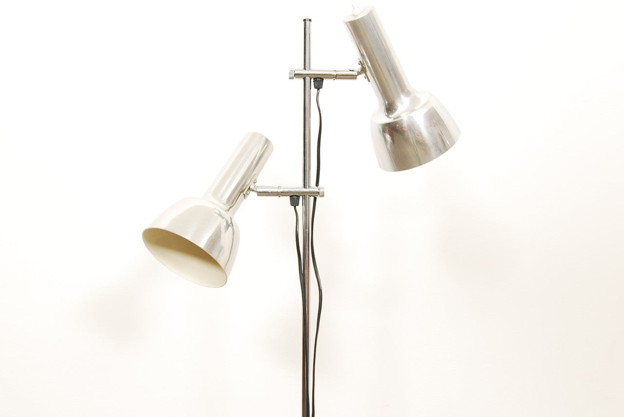 Twin-headed floor lamp with chrome finish