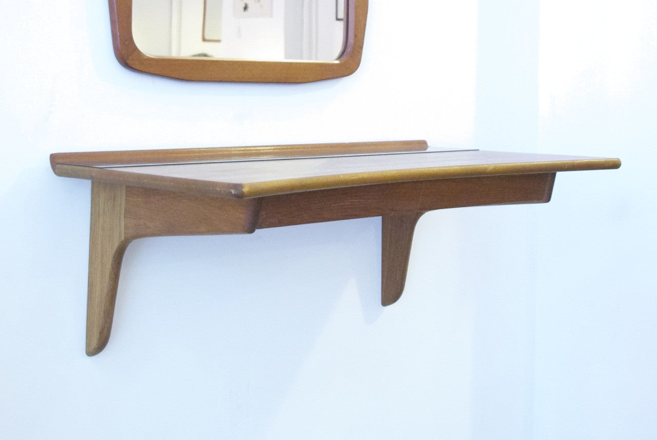 Teak floating shelf with two drawers