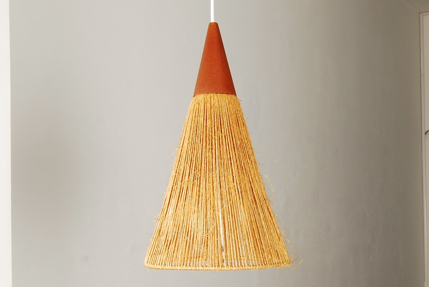Cord and teak ceiling light