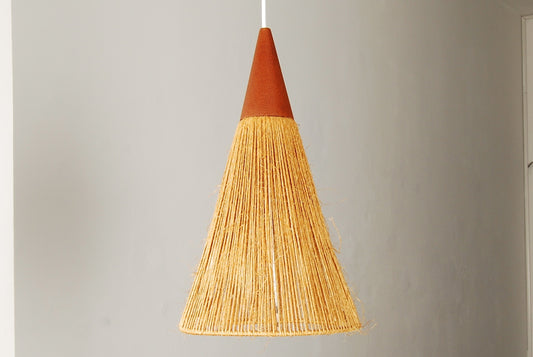 Cord and teak ceiling light