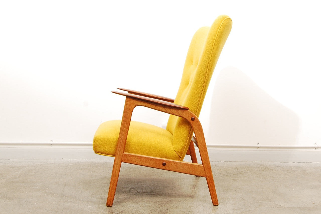 Teak and oak wingback lounge chair