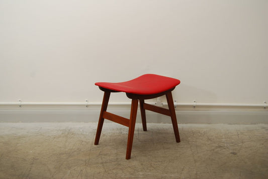 Pair of teak and leatherette foot stools