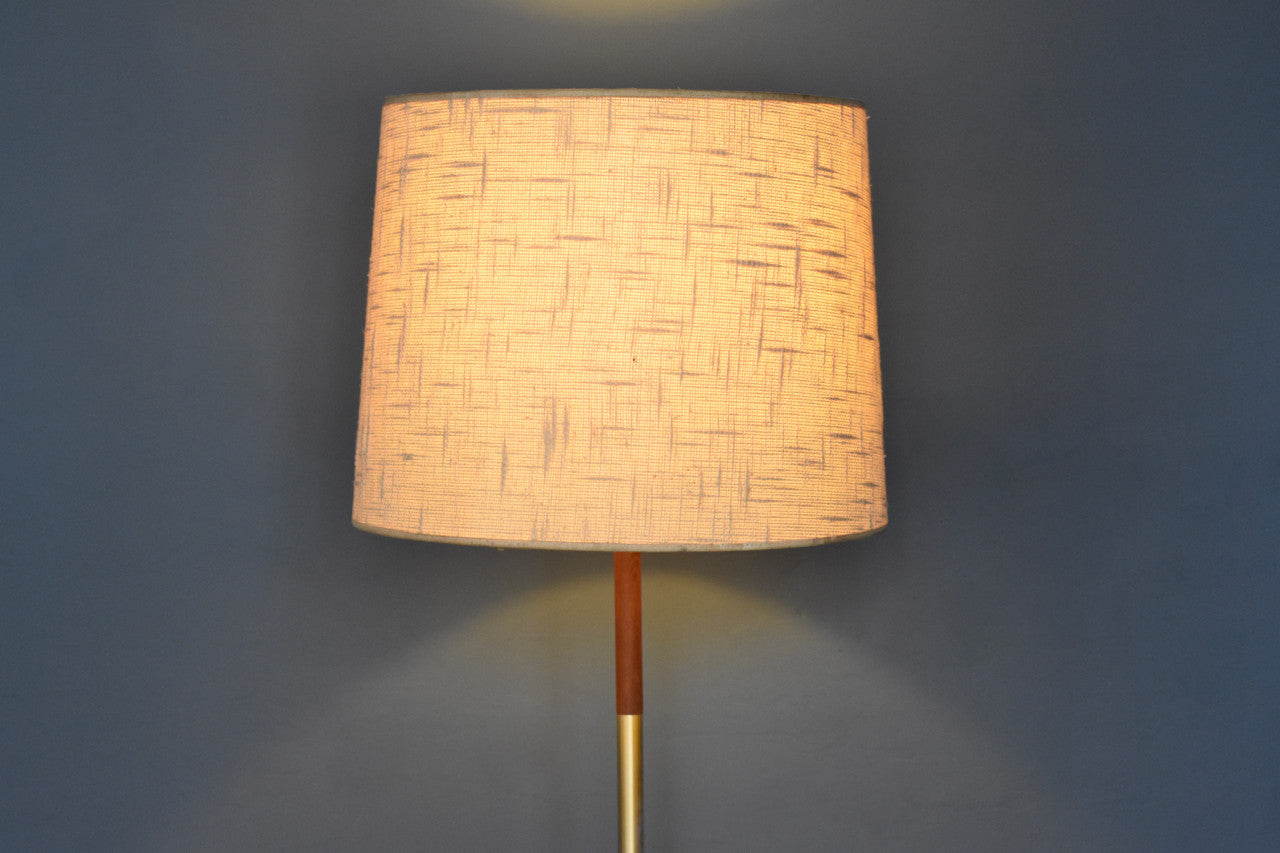 Brass + teak floor lamp