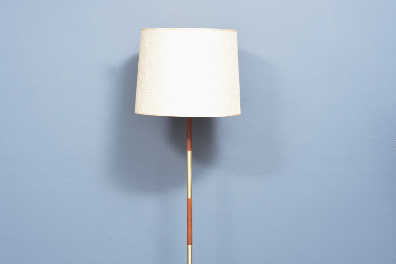 Brass + teak floor lamp