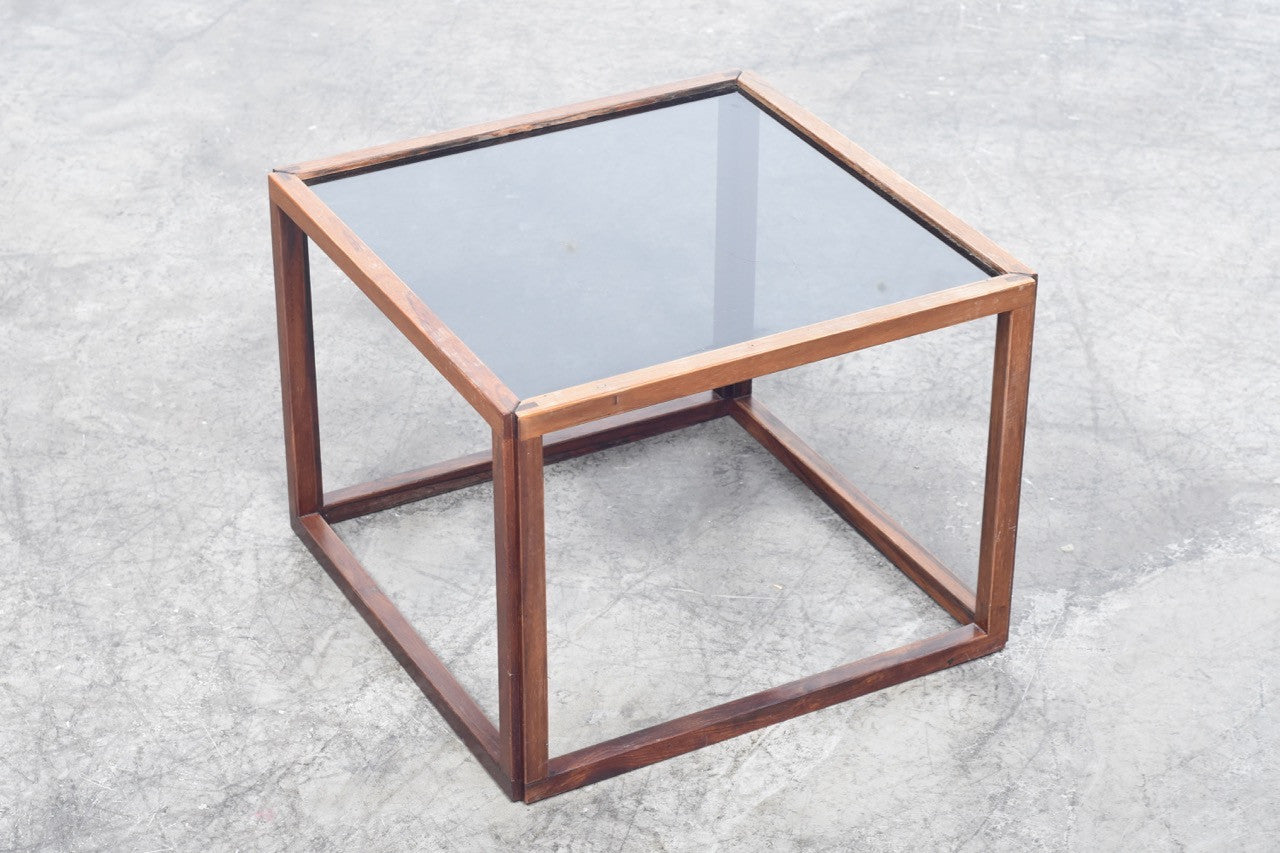 Rosewood + glass side table