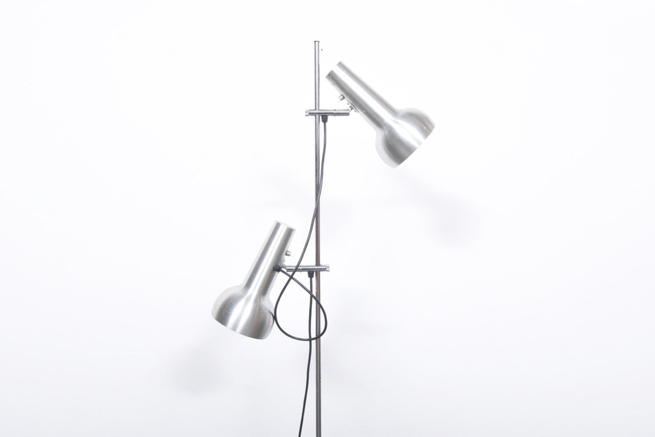 Twin-headed floor light in brushed steel