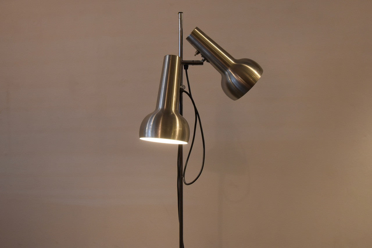 Twin-headed floor light in brushed steel