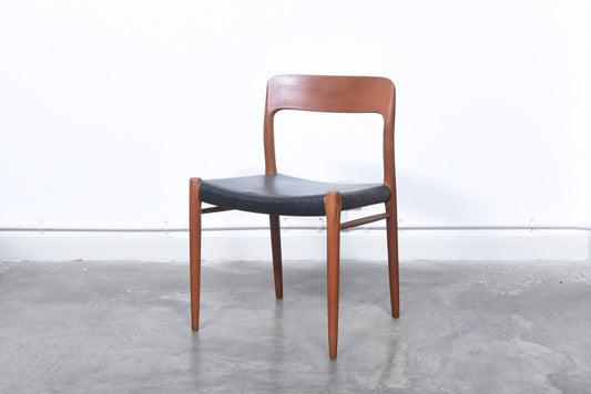 Two available: Model 75 teak chairs by J.L. Møller