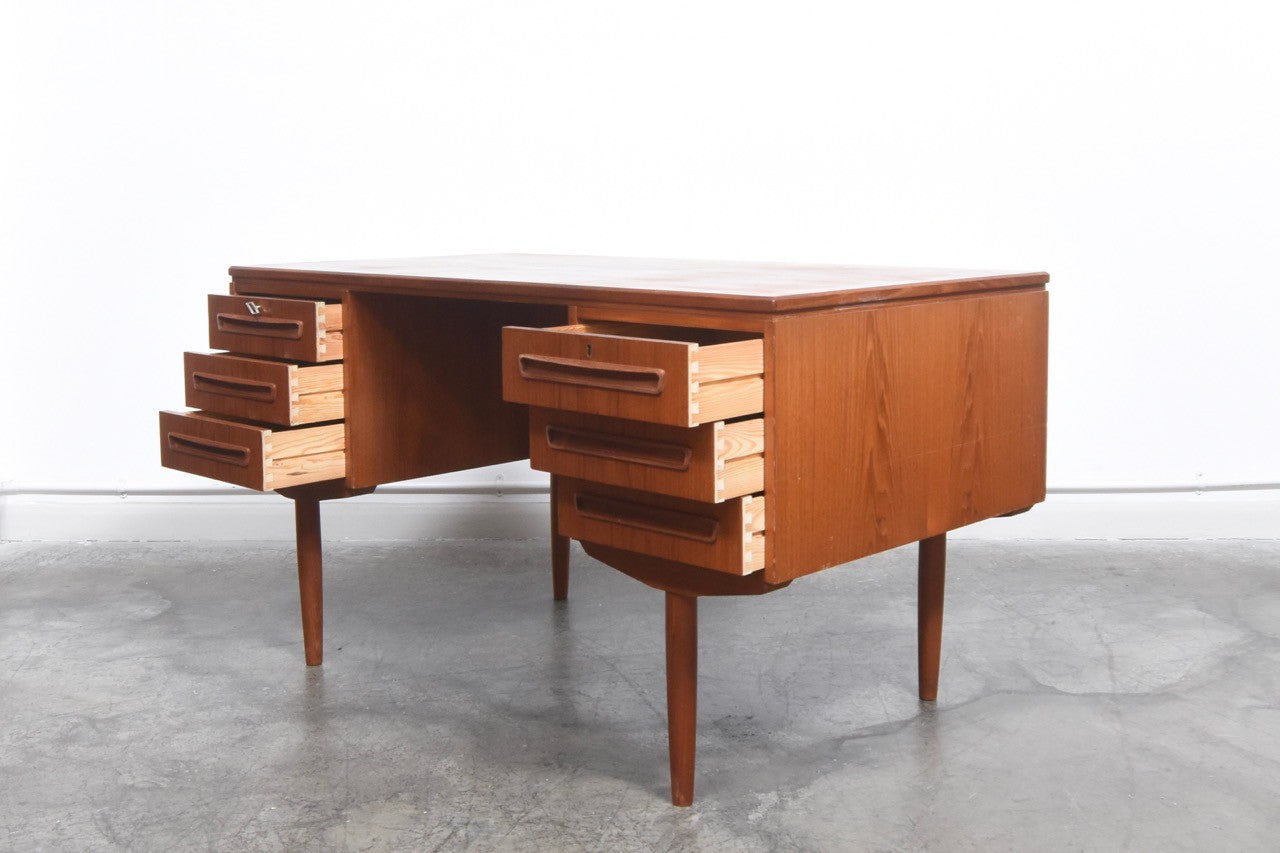 Teak desk with six drawers