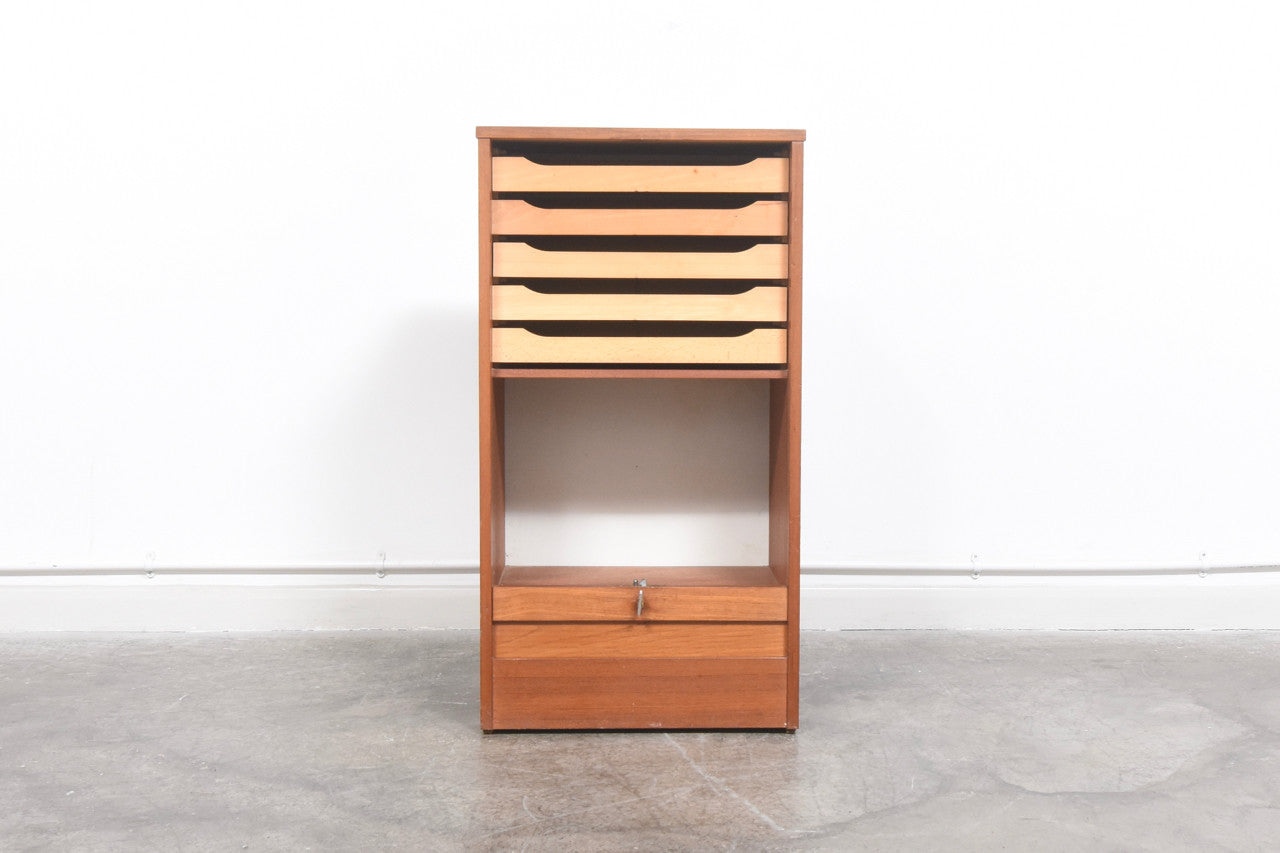 Teak storage cabinet with tambour door