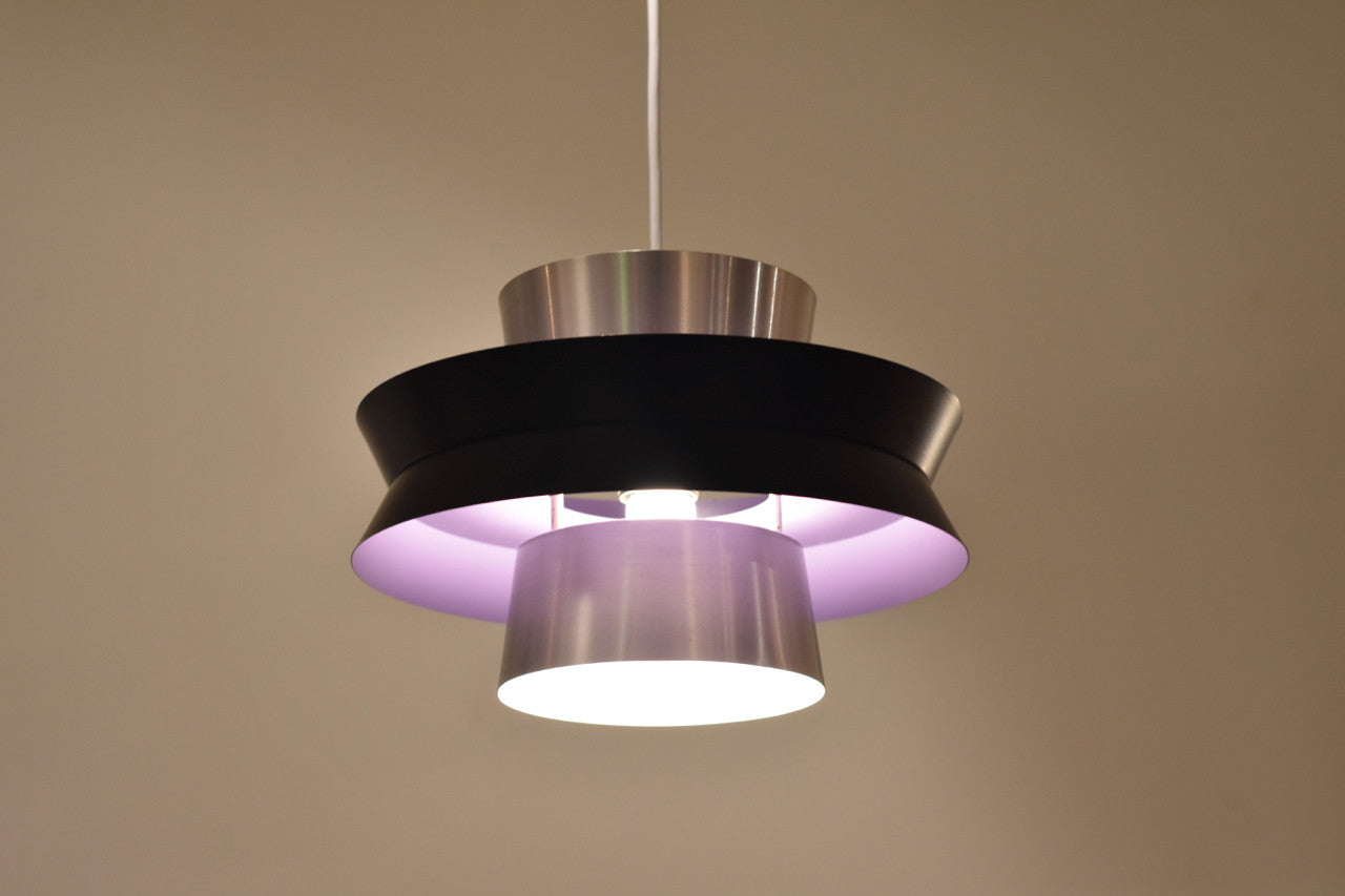 Brushed aluminium and lilac ceiling light