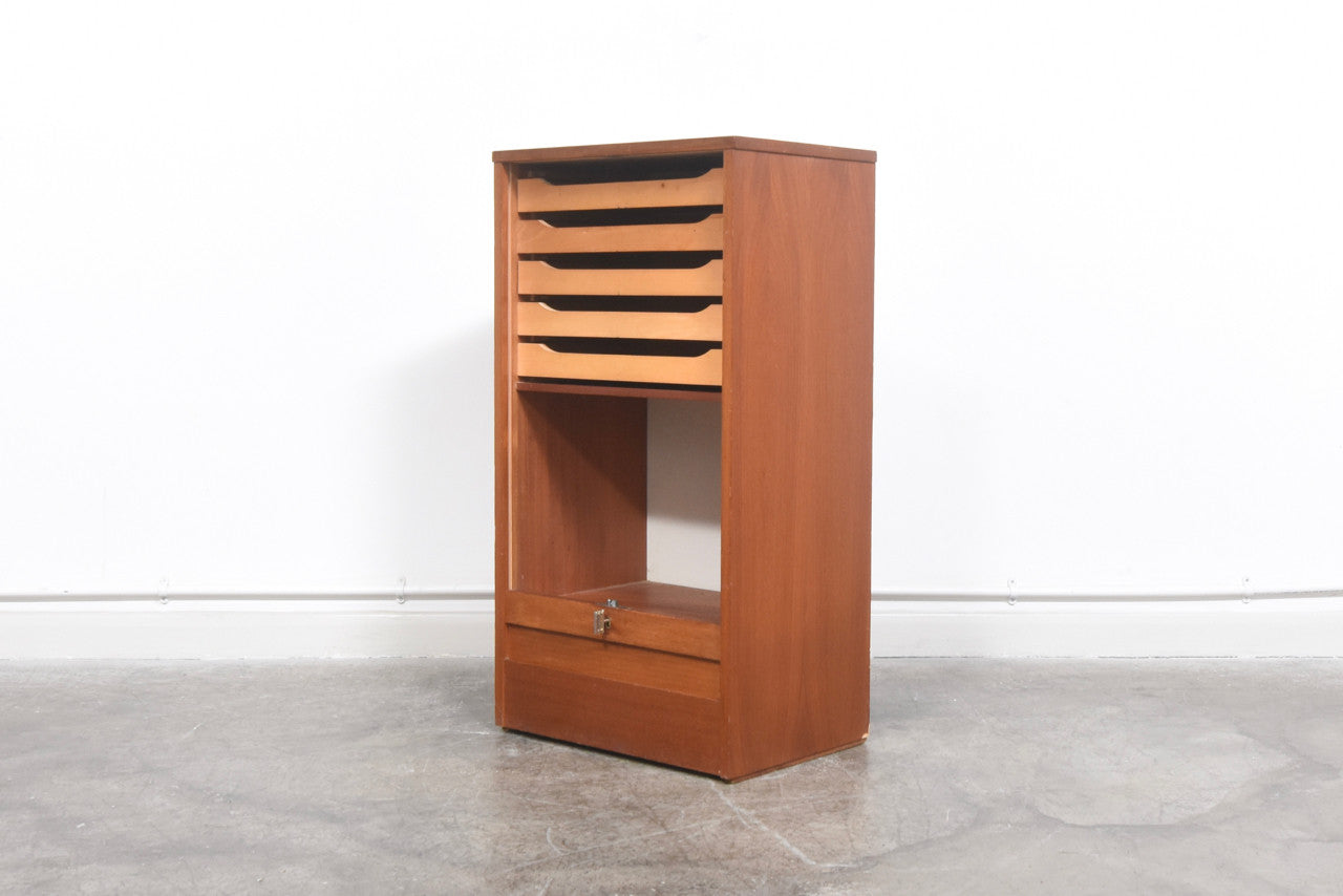 Teak storage cabinet with tambour door