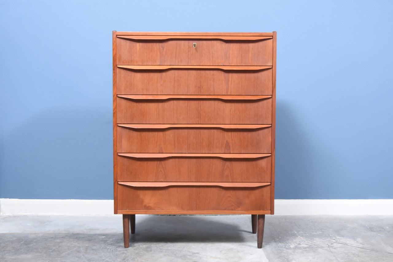 Teak chest with six drawers