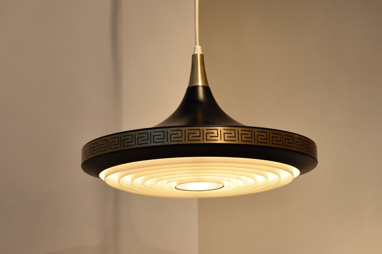 Black ceiling light with brass details
