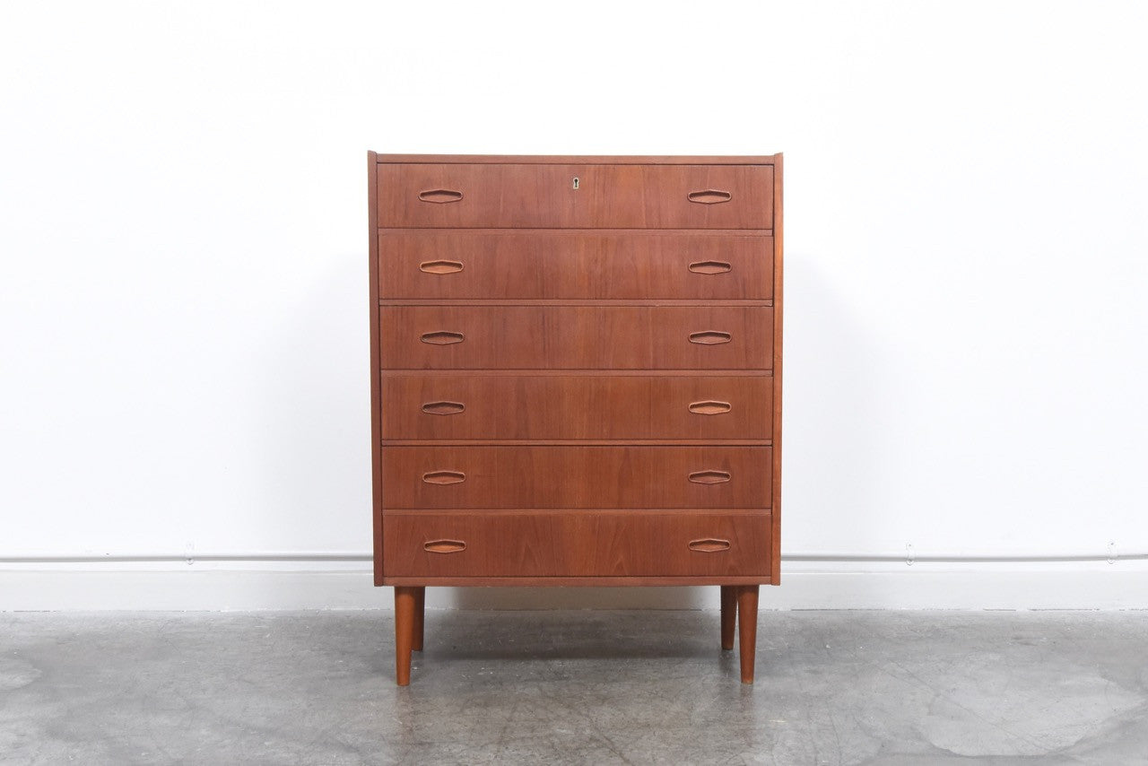 Teak chest of drawers with insert handles