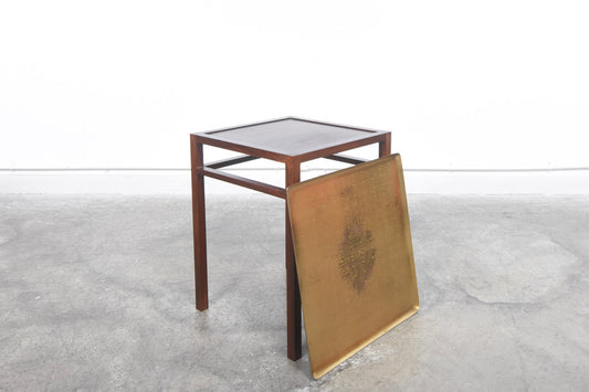 Rosewood side table with brass tray