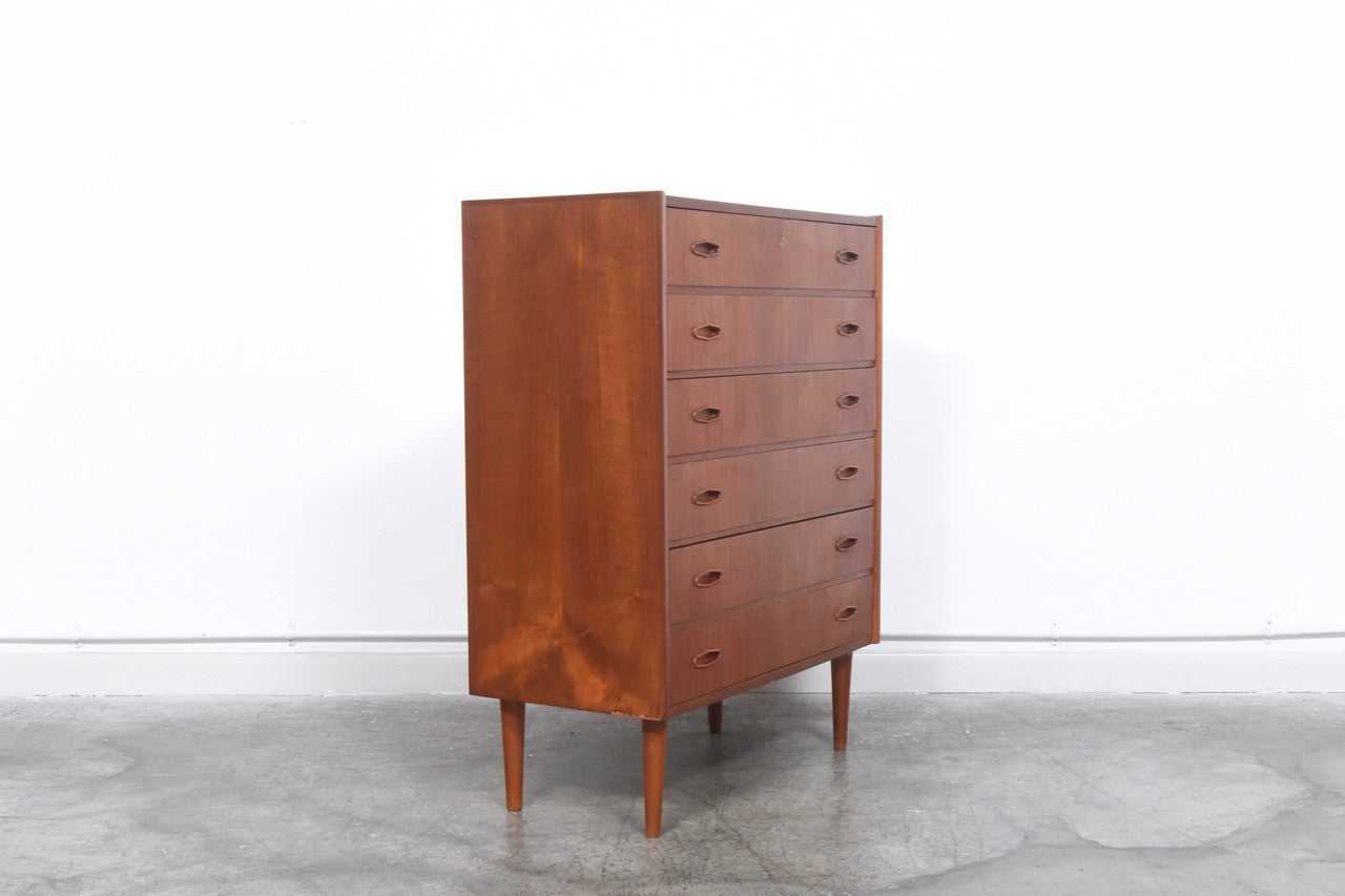 Teak chest of drawers with insert handles