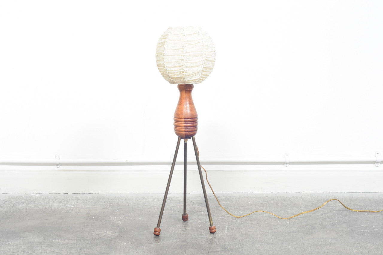 Teak tripod floor lamp