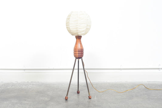 Teak tripod floor lamp