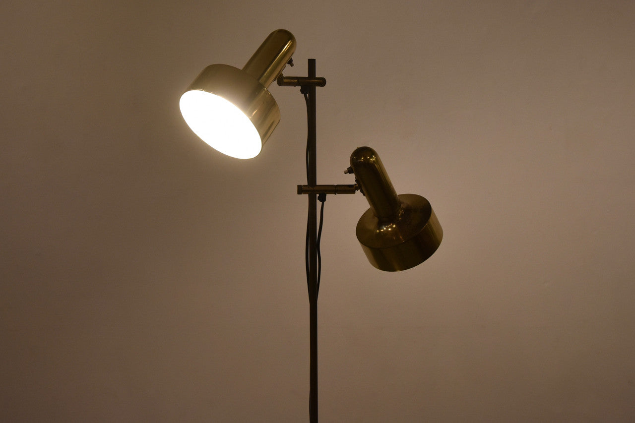 Twin headed brass floor lamp