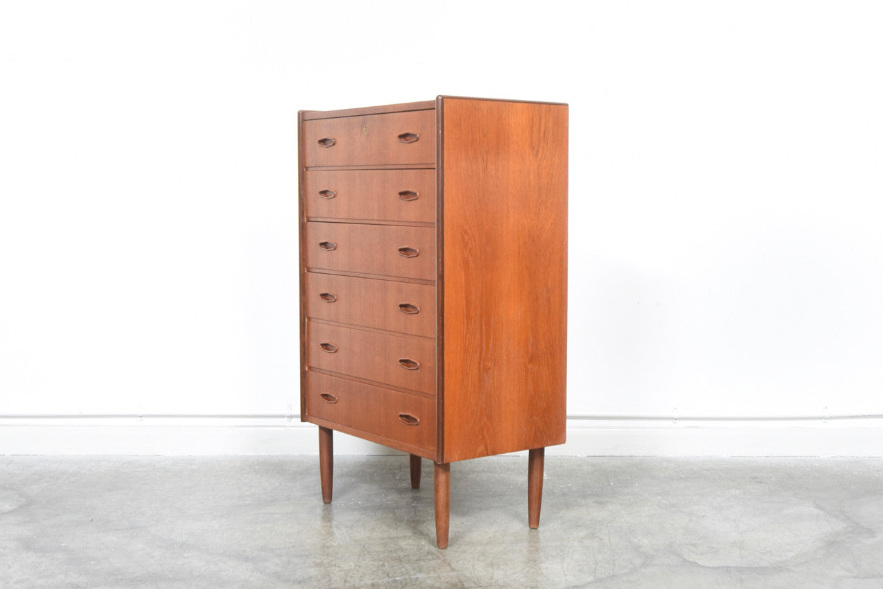 Teak chest of drawers with inset handles