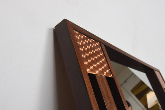 Large rosewood + copper mirror