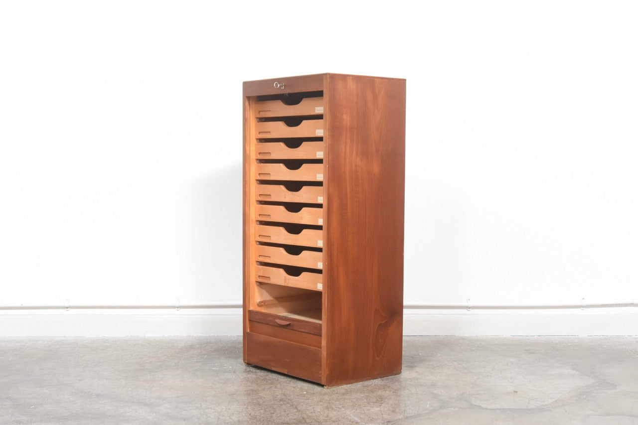 Teak filing cabinet with tambour door