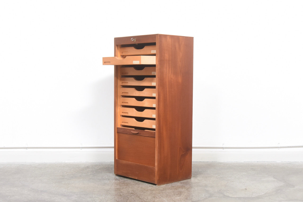 Teak filing cabinet with tambour door