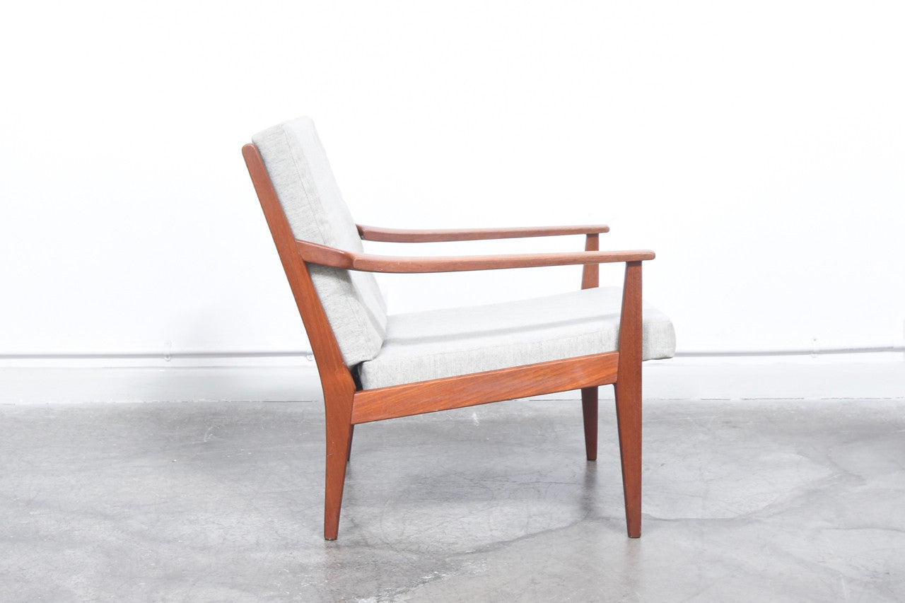 1960s teak lounge chair with grey cushions