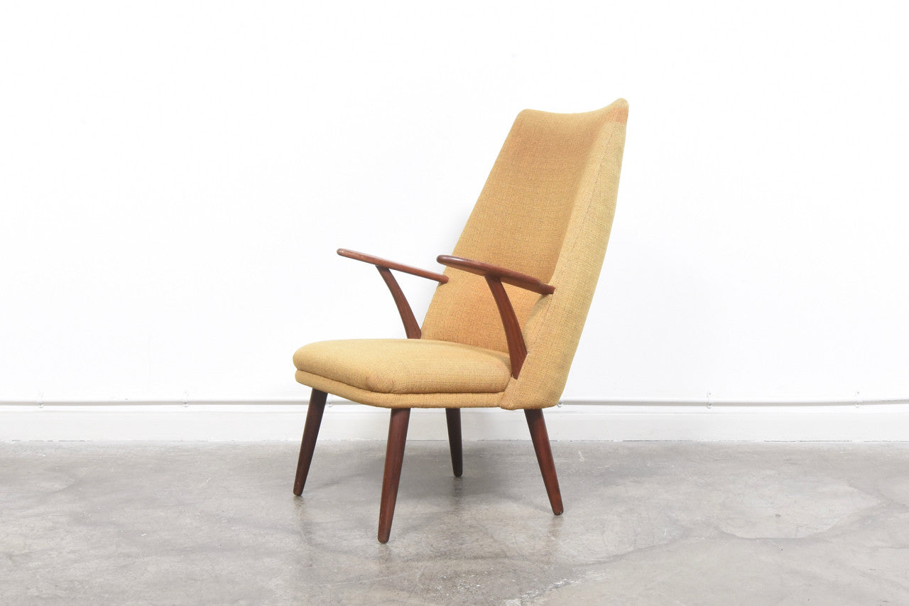 Mustard wool + teak lounger