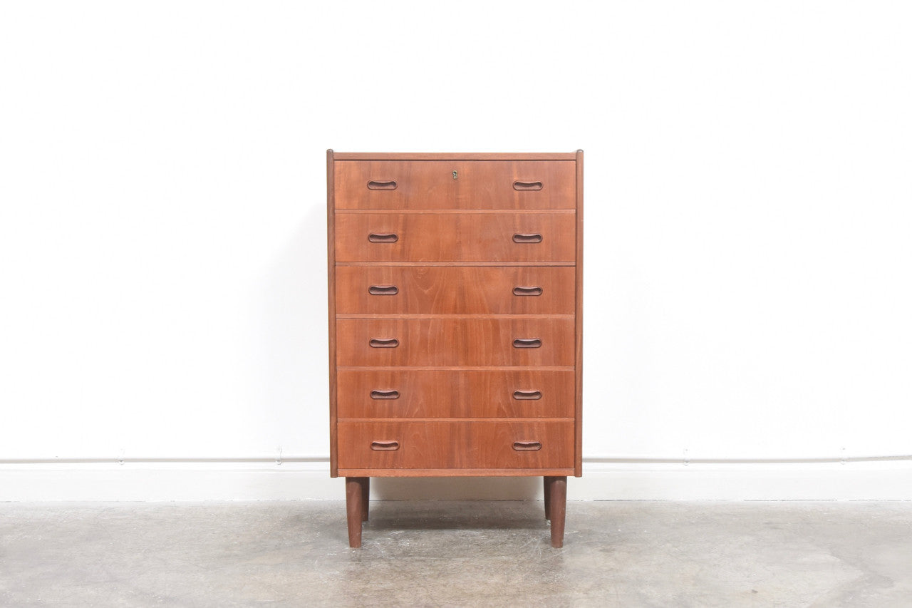 Teak chest of six drawers with inset handles no. 2