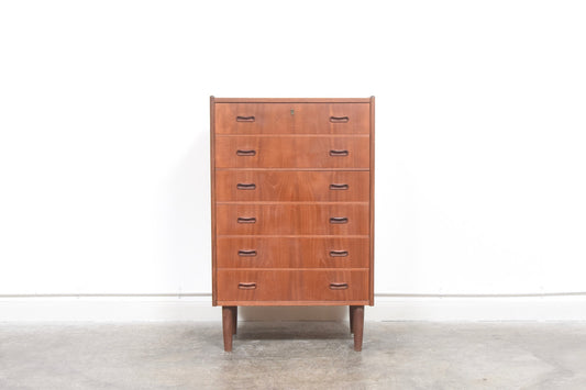 Teak chest of six drawers with inset handles no. 2