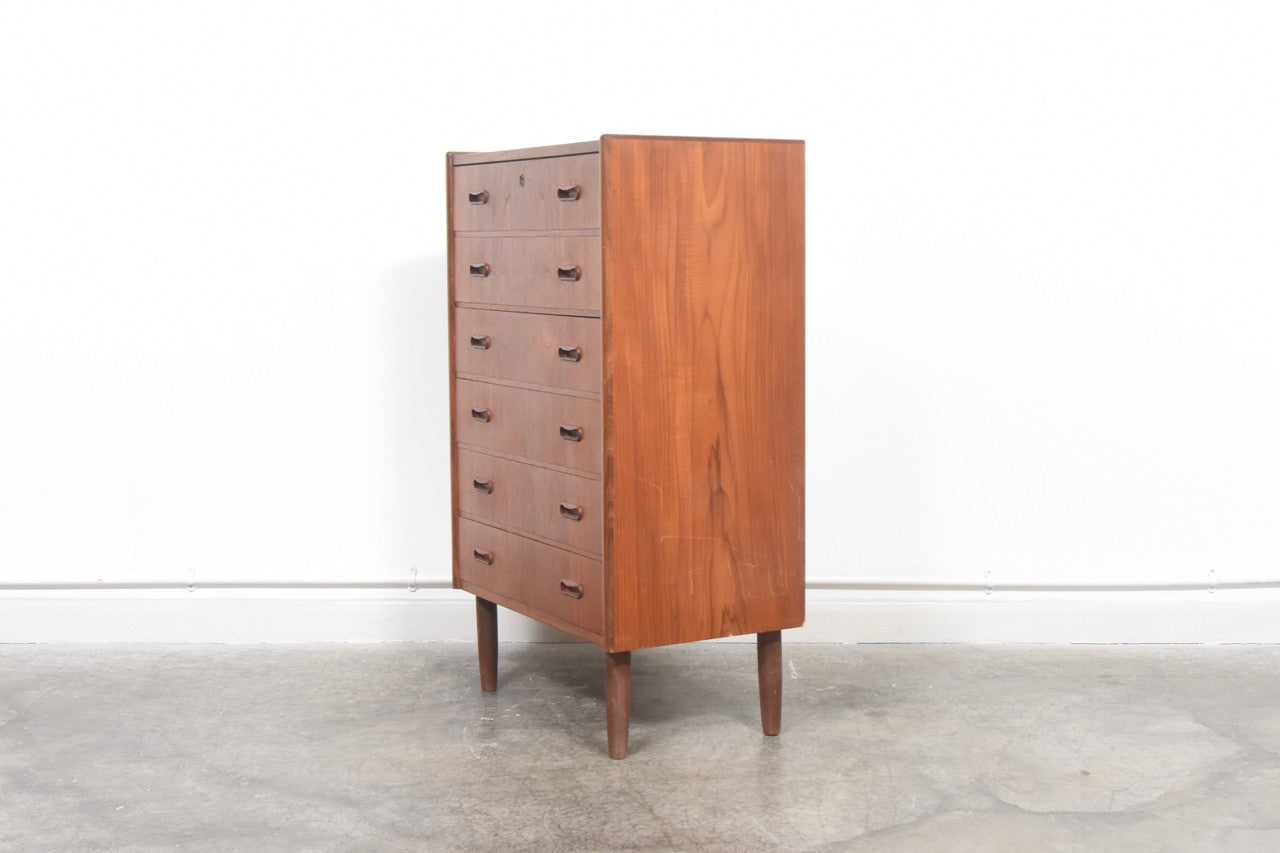 Teak chest of six drawers with inset handles no. 2