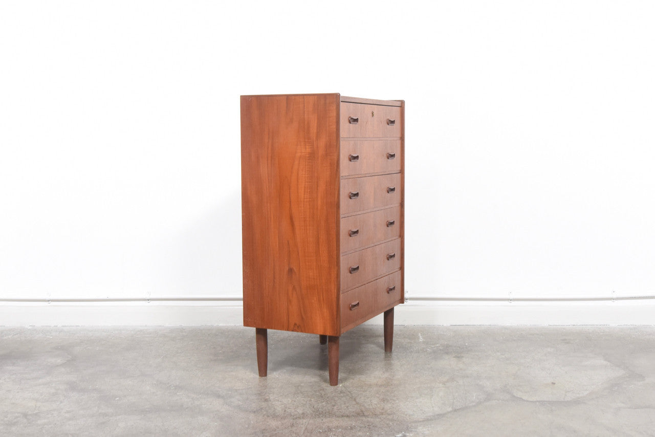 Teak chest of six drawers with inset handles no. 2