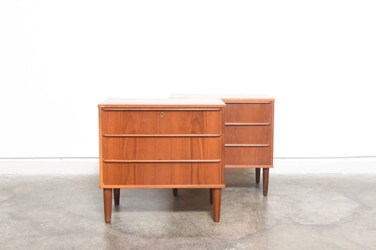 Two available: Short chest of teak drawers