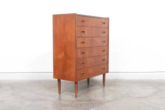 Teak chest of six drawers with inset handles